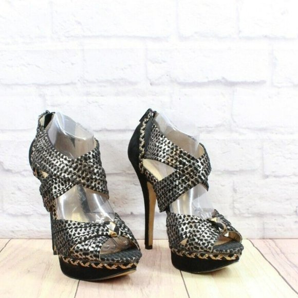 Poetic License Force Of Nature Black Leather High Heel Sandals Size 10 M - Picture 3 of 10